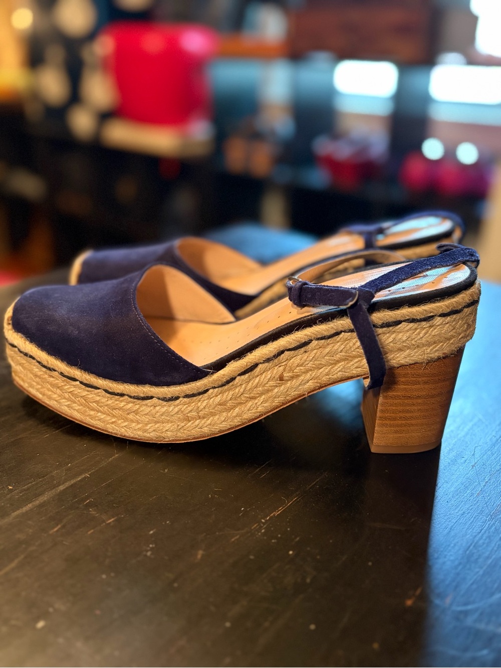 Opening Ceremony Navy Suede Espadrille Block Heel Platforms Sz 39 or 8-8.5